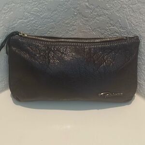 Roberto Cavalli Zip Top Pouch Bag Brown Leather Small Minimalist
